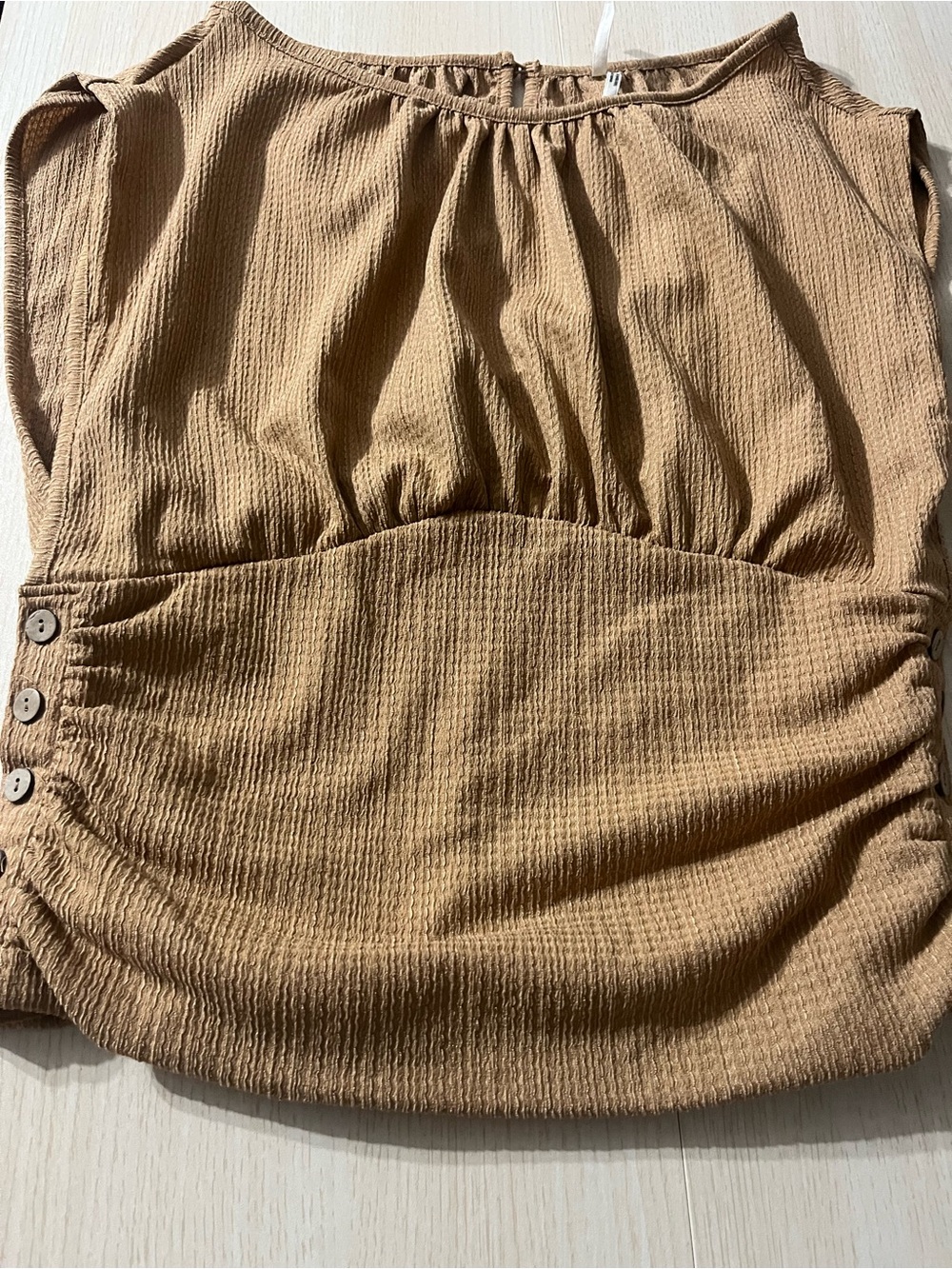 Anthropologie Tan Textured Top with Side Button Detail